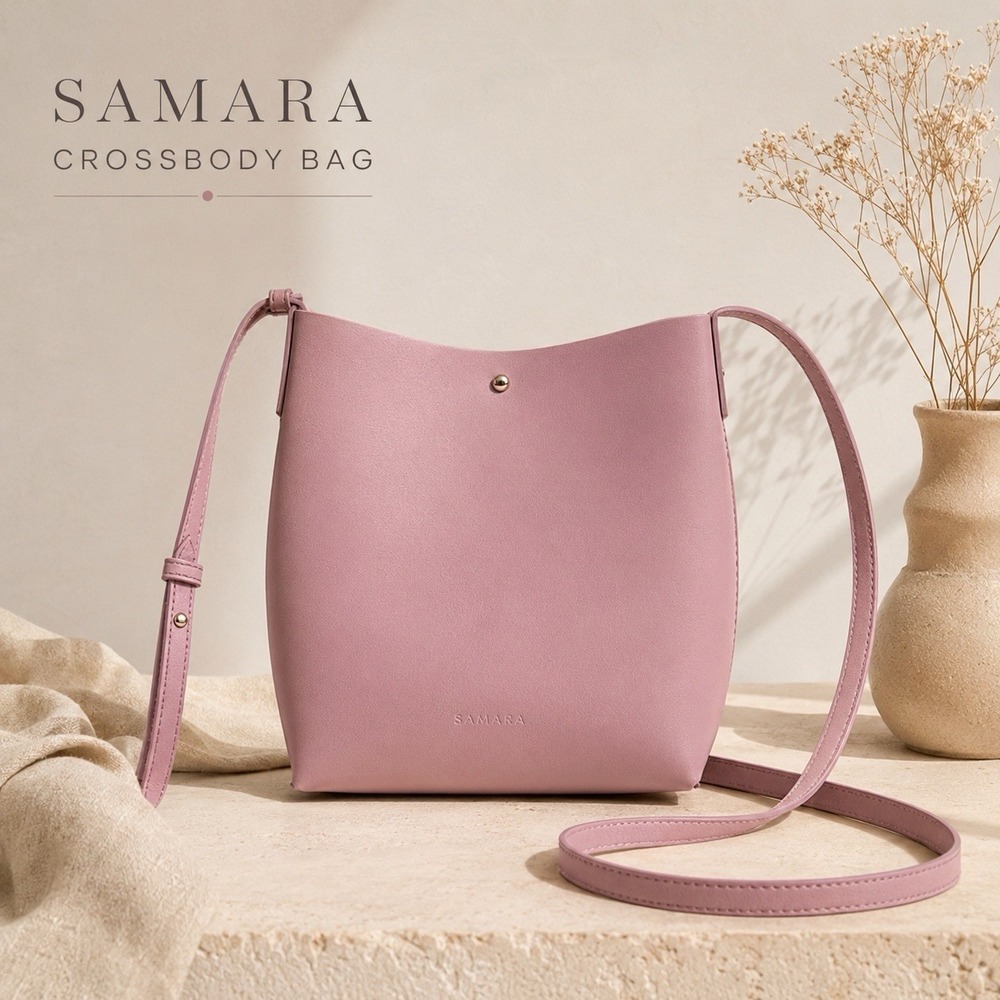 Anthropology Samara Peony Pink Vegan Leather‎ Crossbody Bucket Bag Minimalist